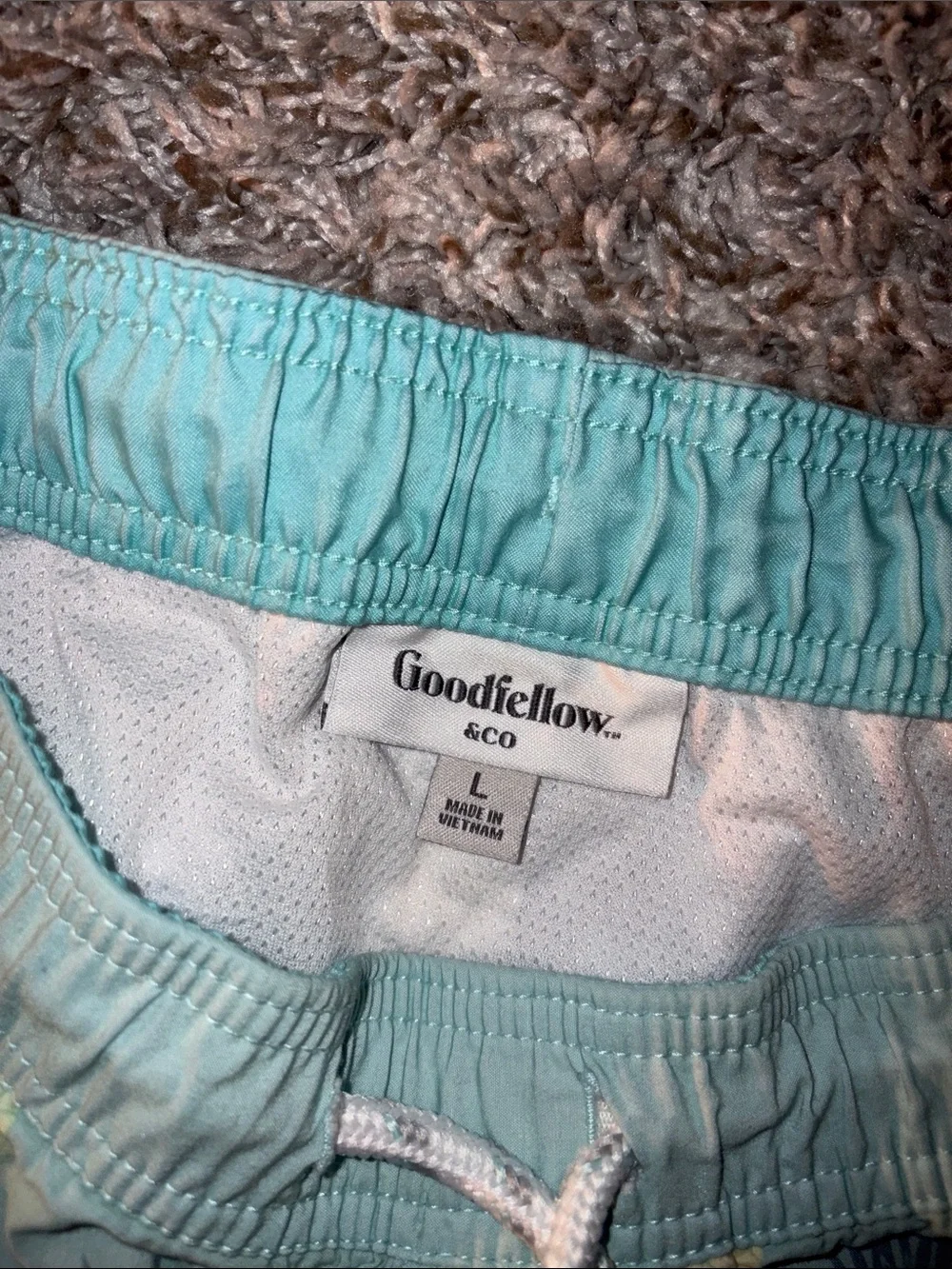Goodfellow & Co Light Teal Swim Trunks with Yellow Pineapple Print